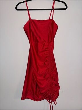 Red Ruched Bodycon Mini Dress with Spaghetti Straps